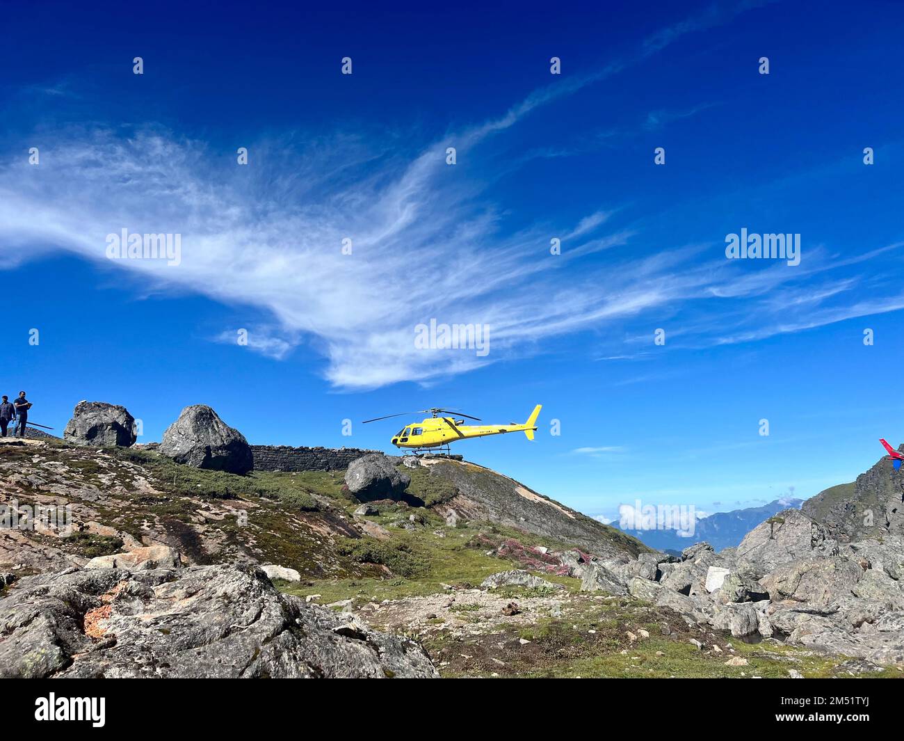 Hubschrauberlandeplatz in 14000 m Höhe Stockfoto