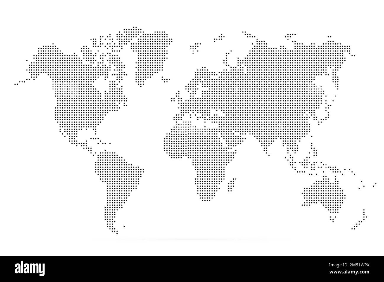 Weltkarte. Einfacher flacher Punkt. Weltkarte gepunktet global. Globuspunkt. Weltkarten-Kreis. Weltweite Kontinente isoliert auf weißem Hintergrund. Silhouette Stock Vektor