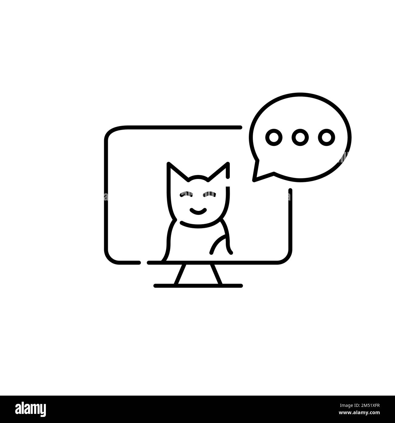 CAT schickt eine Nachricht online. Pixelgenaue, bearbeitbare Kontur Stock Vektor