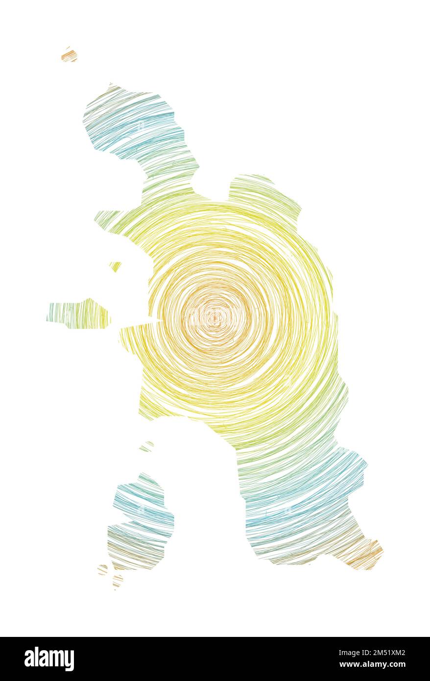 Pangkor Island Karte gefüllt mit konzentrischen Kreisen. Skizzieren Sie Kreise in Form der Insel. Vektorabbildung. Stock Vektor