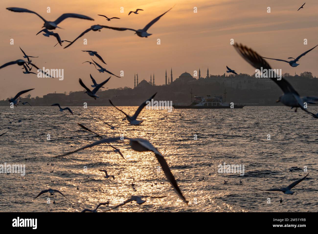 Historische Halbinsel bei Sonnenuntergang in Istanbul, Türkei Stockfoto