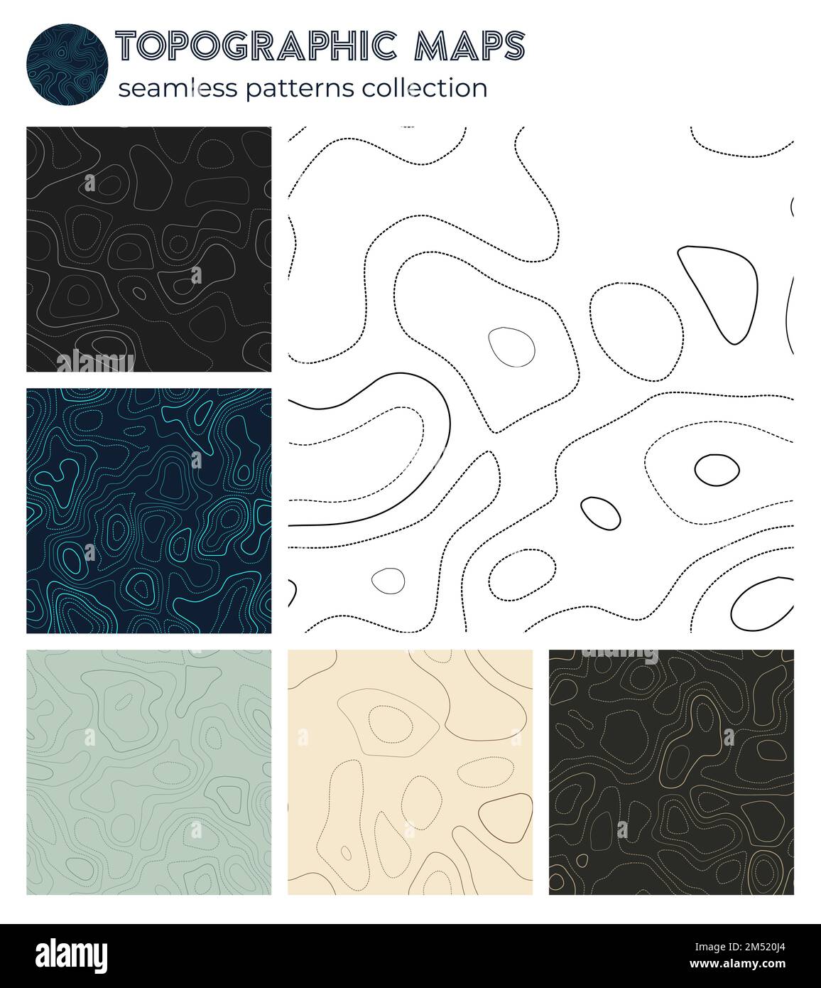 Topografische Karten. Authentische isolierte Muster, nahtloses Design. Ordentlicher Fliesenhintergrund. Vektordarstellung. Stock Vektor