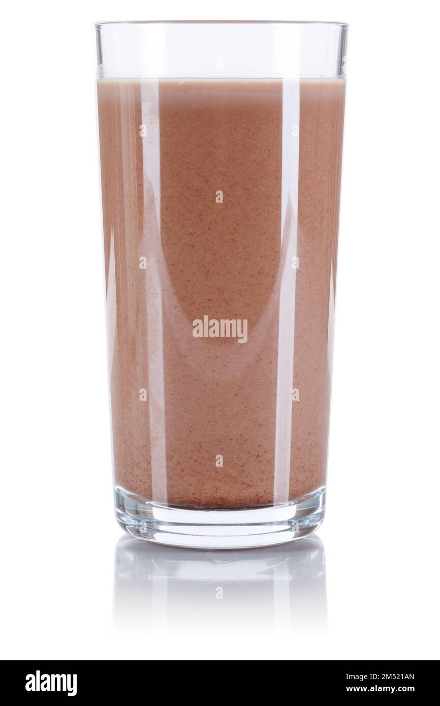 Schokoladengetränk Milchglas isoliert auf weißem Hintergrund Stockfoto