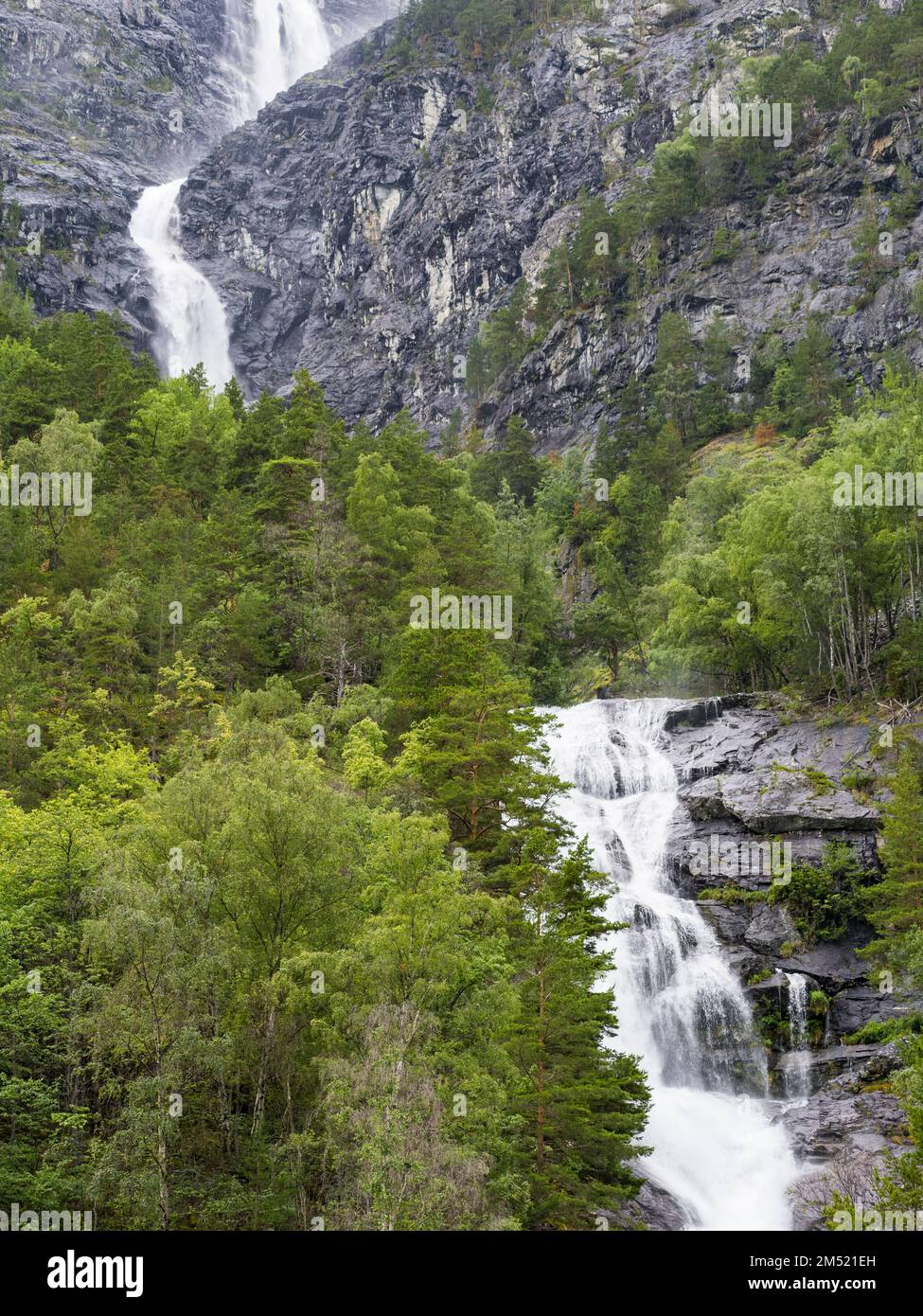Waterfall nr Flam, on the Aurlandsfjord, Norwegen, Skandinavien, Europe. Stockfoto