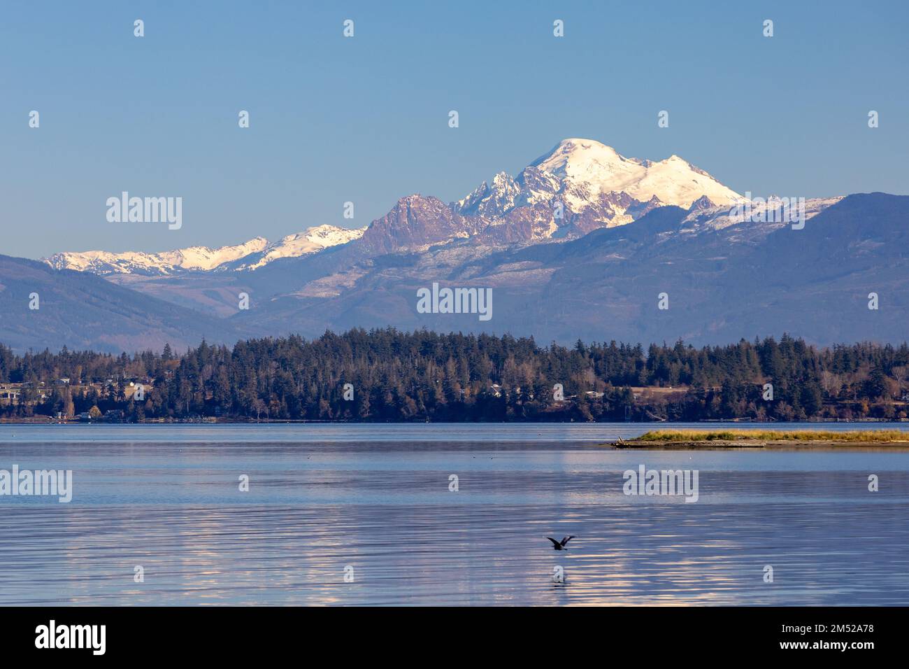 Mount Baker vom March's Point auf Fidalgo Island Stockfoto