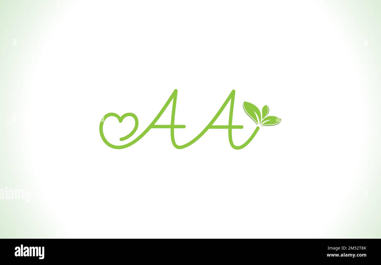Ernährungslogo und grünes gesundes Liebesblatt Symbol mit Love Font Logo Design Vektor. Herzzeichen Blatt Natur Logo Vektoren. Logo mit grünen Öko-Buchstaben Stock Vektor