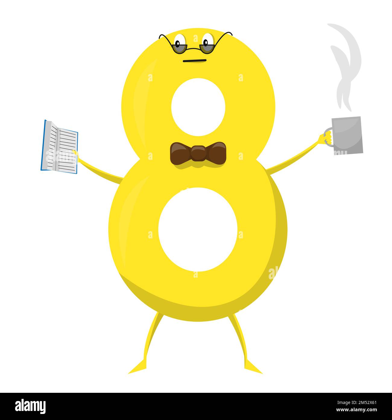 Acht niedliche, lustige, bunte Figuren in Form von Zeichentrickfiguren für isolierte Kinder. Vektor-Illustration, Kind, mathematisches Symbol, lächelnd. Stock Vektor