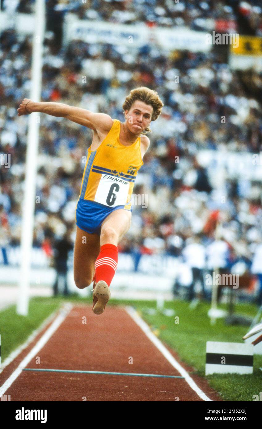ARNE HOLM Ullevi IF schwedischer Dreifachsprung-Athlet beim Nationalen Kampf gegen Finnland i Helsinki Stockfoto