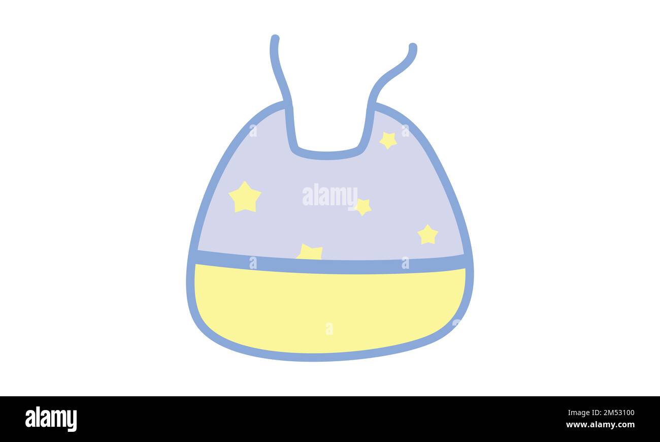 Süßes Baby-Lätzchen-Clipart. Einfaches, niedliches Silikonlätzchen zur Darstellung eines flachen Vektors beim Füttern mit dem Baby. Babyschürze oder Lätzchen mit einem von Hand gezeichneten Zeichentrickfilm mit Sternenmuster Stock Vektor