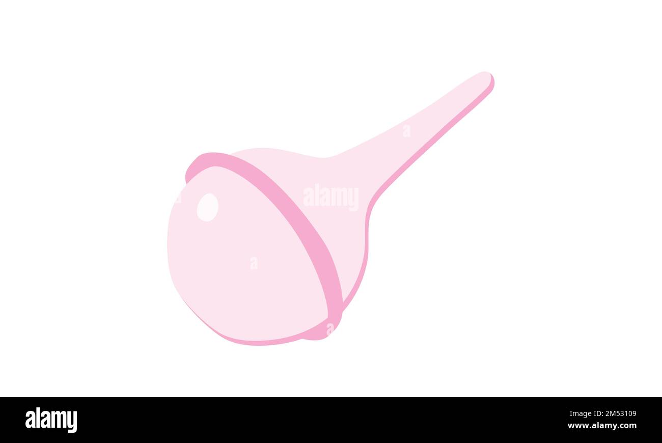 Klassischer Nasenreiniger Nasenabsauger Clipart. Einfache pinkfarbene Gummipuppe mit Nasenabsaugung und flachem Vektor, auf Weiß isoliert Stock Vektor
