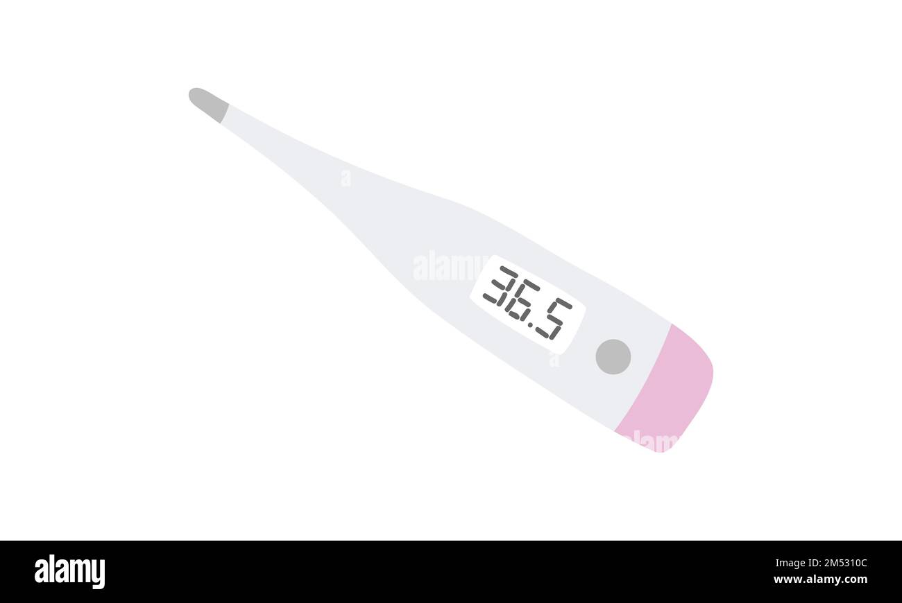 Elektronisches medizinisches Thermometer-Clipart. Einfache, moderne Darstellung eines flachen Vektors für das Thermometer mit Batterie. Minimalistisches elektrisches Celsius-Thermometer Stock Vektor