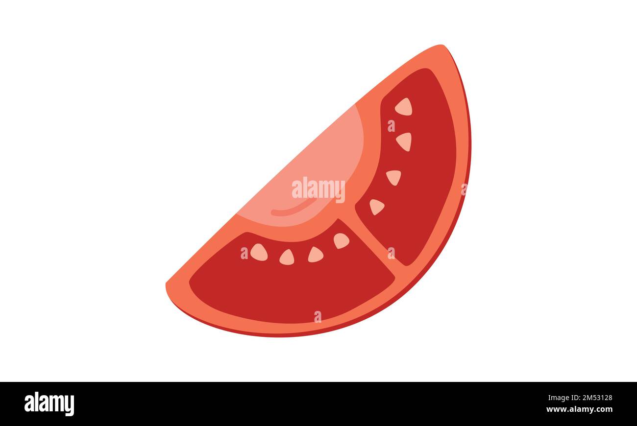 Ein Stück Tomatenclipart. Einfache gehackte Tomate mit roher Flachvektordarstellung. Minimalistischer Cartoon-Stil mit frischen Tomatenscheiben. Obst, Gemüse Stock Vektor