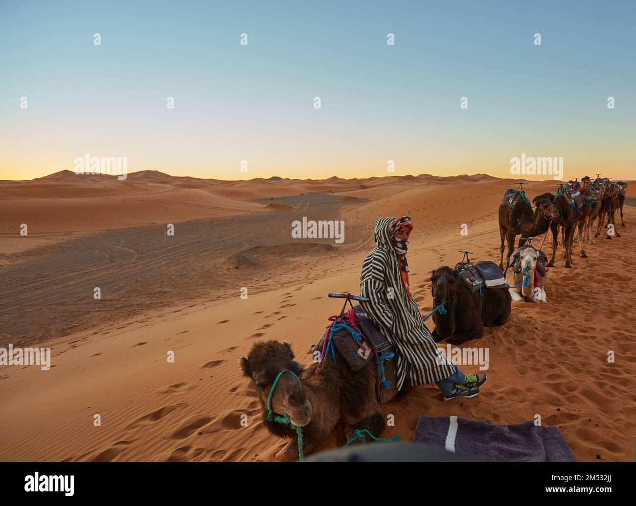 Sahara-Wüste, Marokko, 09. Februar 2017: Marokkanische Sanddünen in der Sahara. Marokko, Afrika Stockfoto