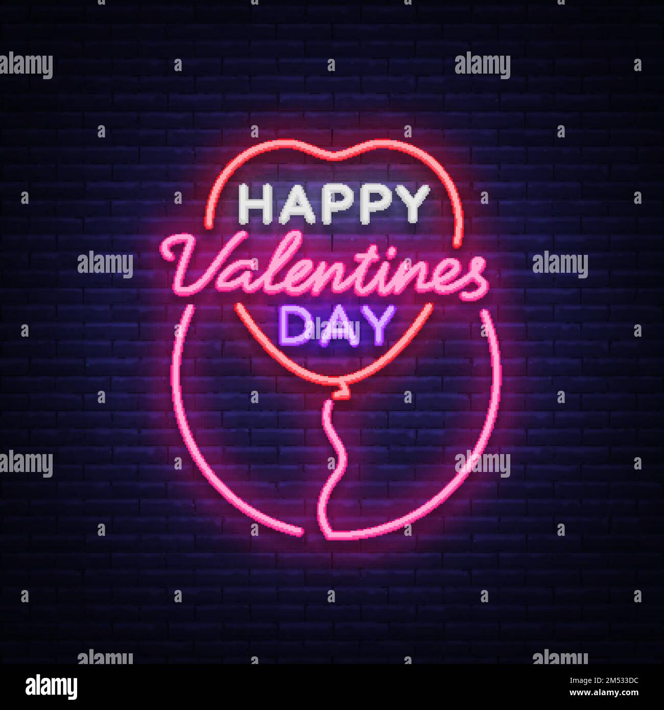 Happy Valentine's Day ist ein Neonschild. Helles Banner, Neon-Plakat, lebhafte Werbung, Broschüre. Entwerfen Sie eine Vorlage für Begrüßungen, Werbung, Stock Vektor