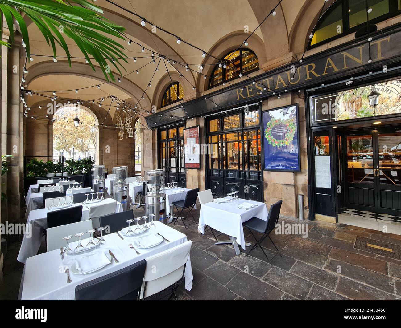 Restaurant 7 portes. Porxos d'eng Guifré, Pla de Palau. Barcelona, Katalonien, Spanien. Stockfoto