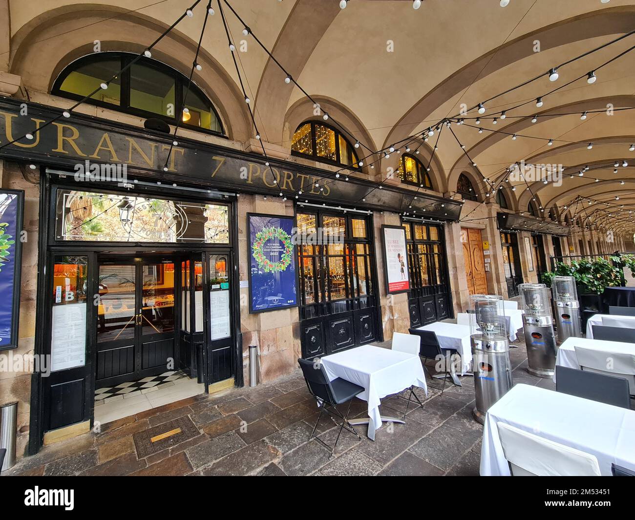 Restaurant 7 portes. Porxos d'eng Guifré, Pla de Palau. Barcelona, Katalonien, Spanien. Stockfoto