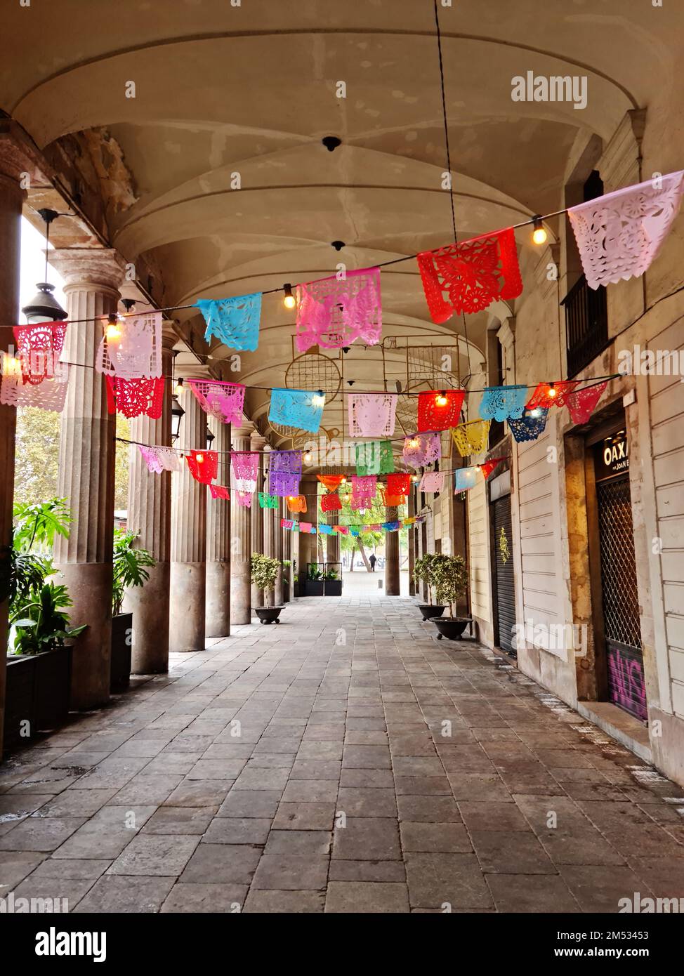 Oaxaca Restaurant. Porxos d'en Guifré, Pla de Palau, Barcelona, Katalonien, Spanien. Stockfoto