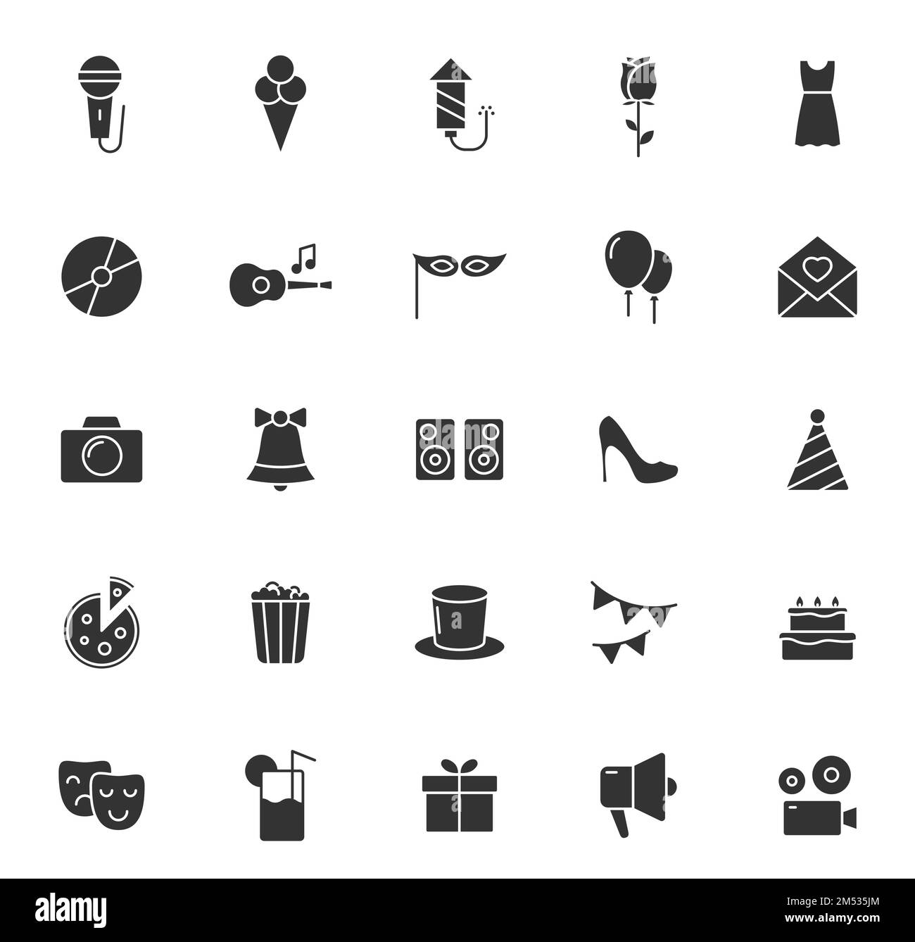 Partysilhouetten-Vektorsymbole isoliert auf Weiß Stock Vektor