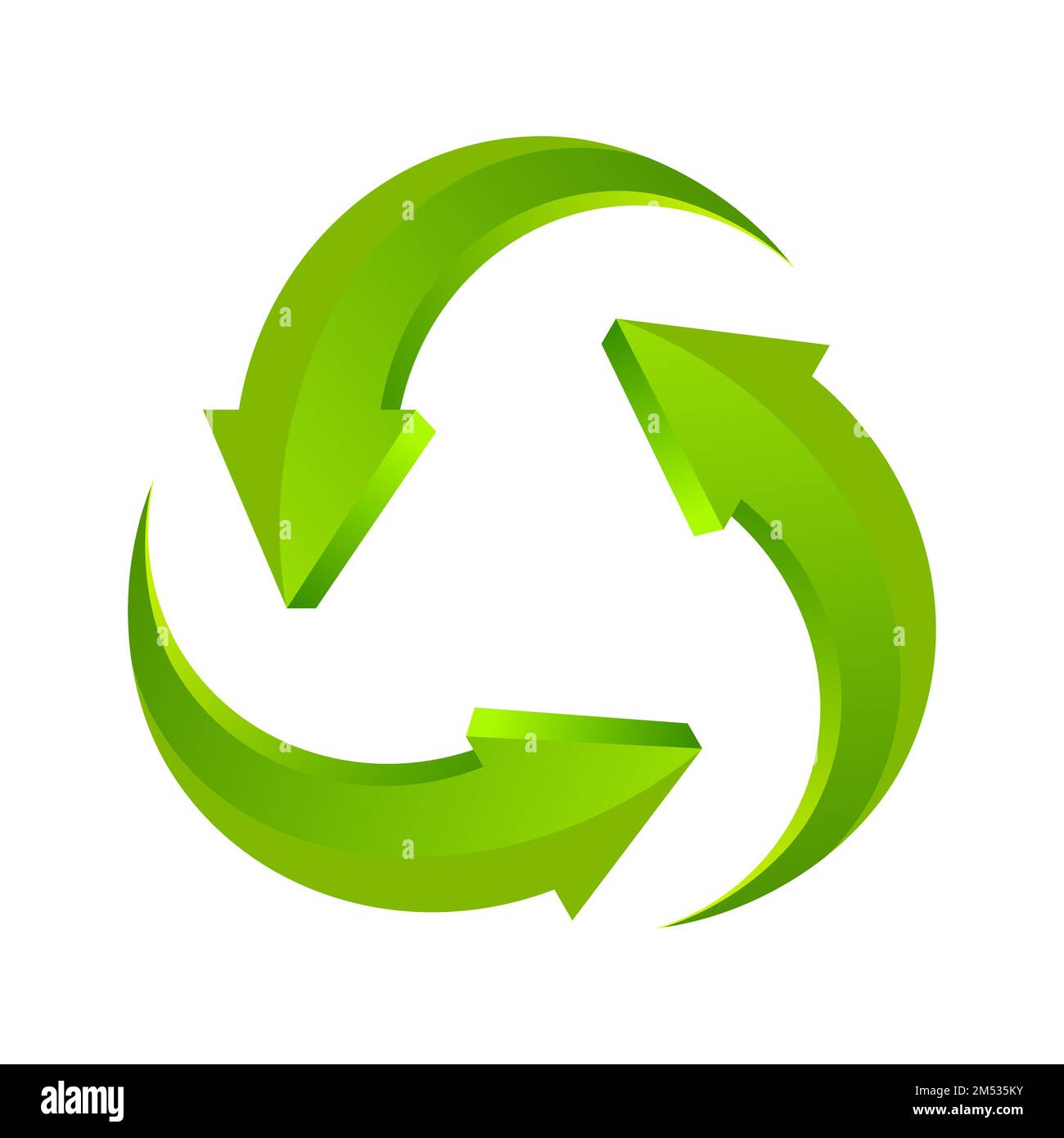Grüne 3D-Pfeile. Drehkreisschleife mit Pfeilen. Drei Öko-Pfeile in einem Zyklus. Recyceln Sie Ideen. Nachhaltigkeitskonzept. Neu laden, Symbol aktualisieren. Vektor Stock Vektor