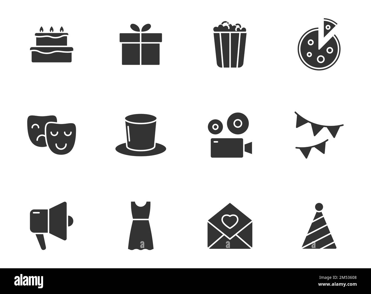 Partysilhouetten-Vektorsymbole isoliert auf Weiß Stock Vektor