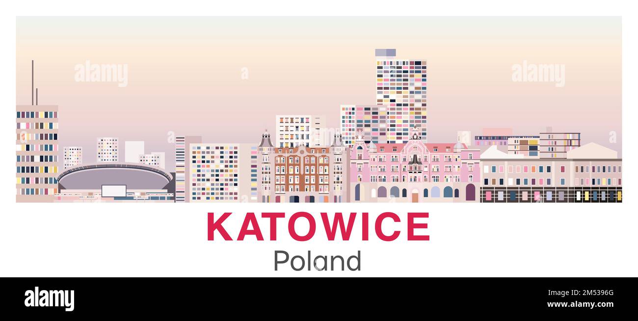 Kattowitz Skyline in hellen Vektorposter mit Farbpalette Stock Vektor