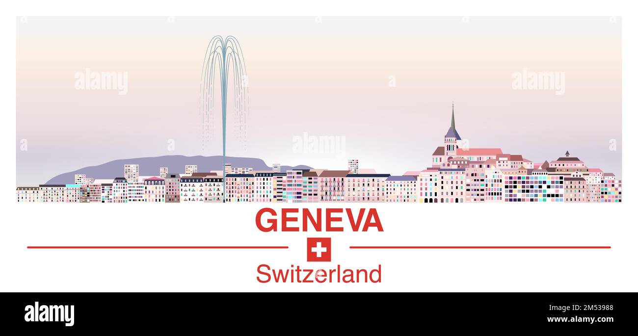Die Skyline von Genf im Vektorposter mit hellen Farbpaletten Stock Vektor