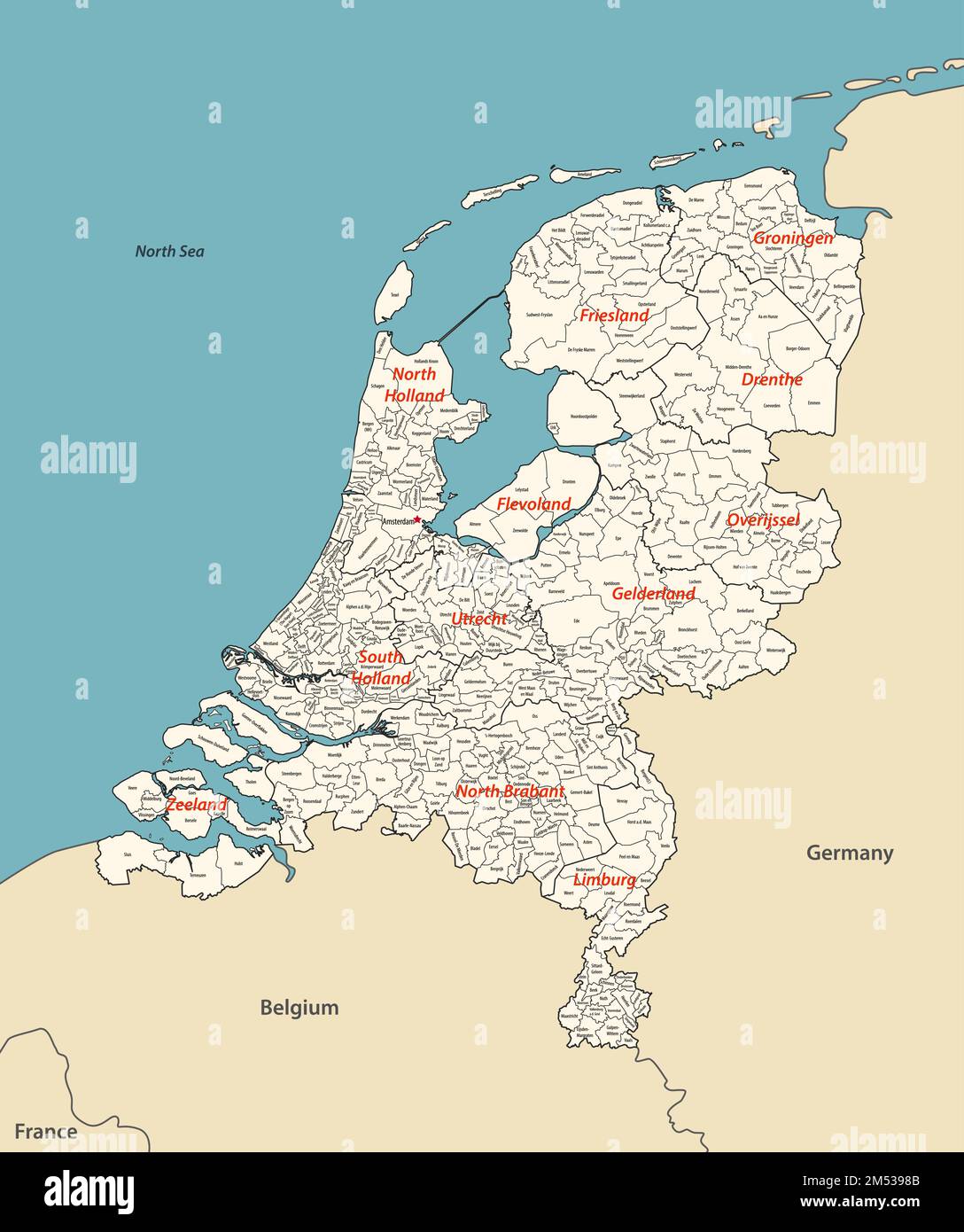 Niederlande Karte mit Nachbarländern. Vektordarstellung Stock Vektor