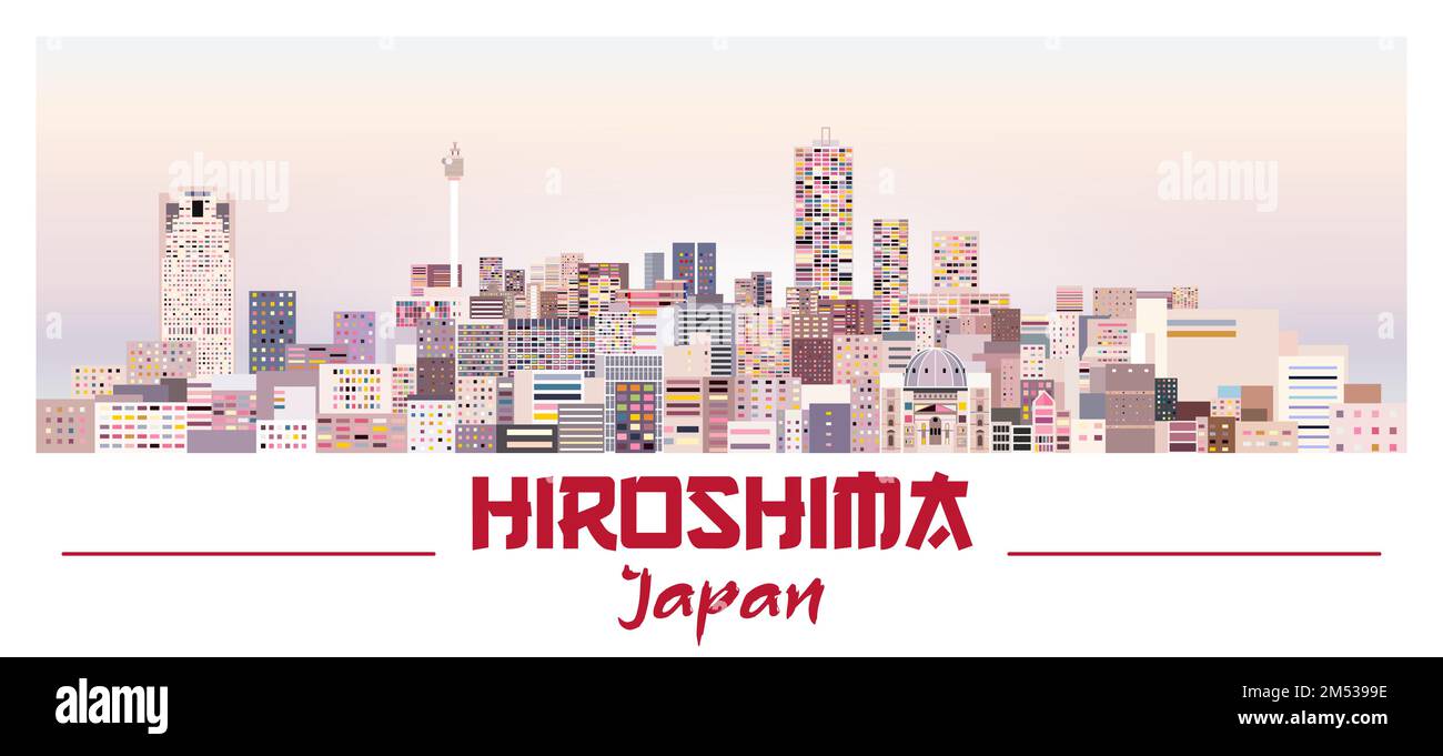 Die Skyline von Hiroshima in heller Farbpalette wird als Vektordarstellung dargestellt Stock Vektor