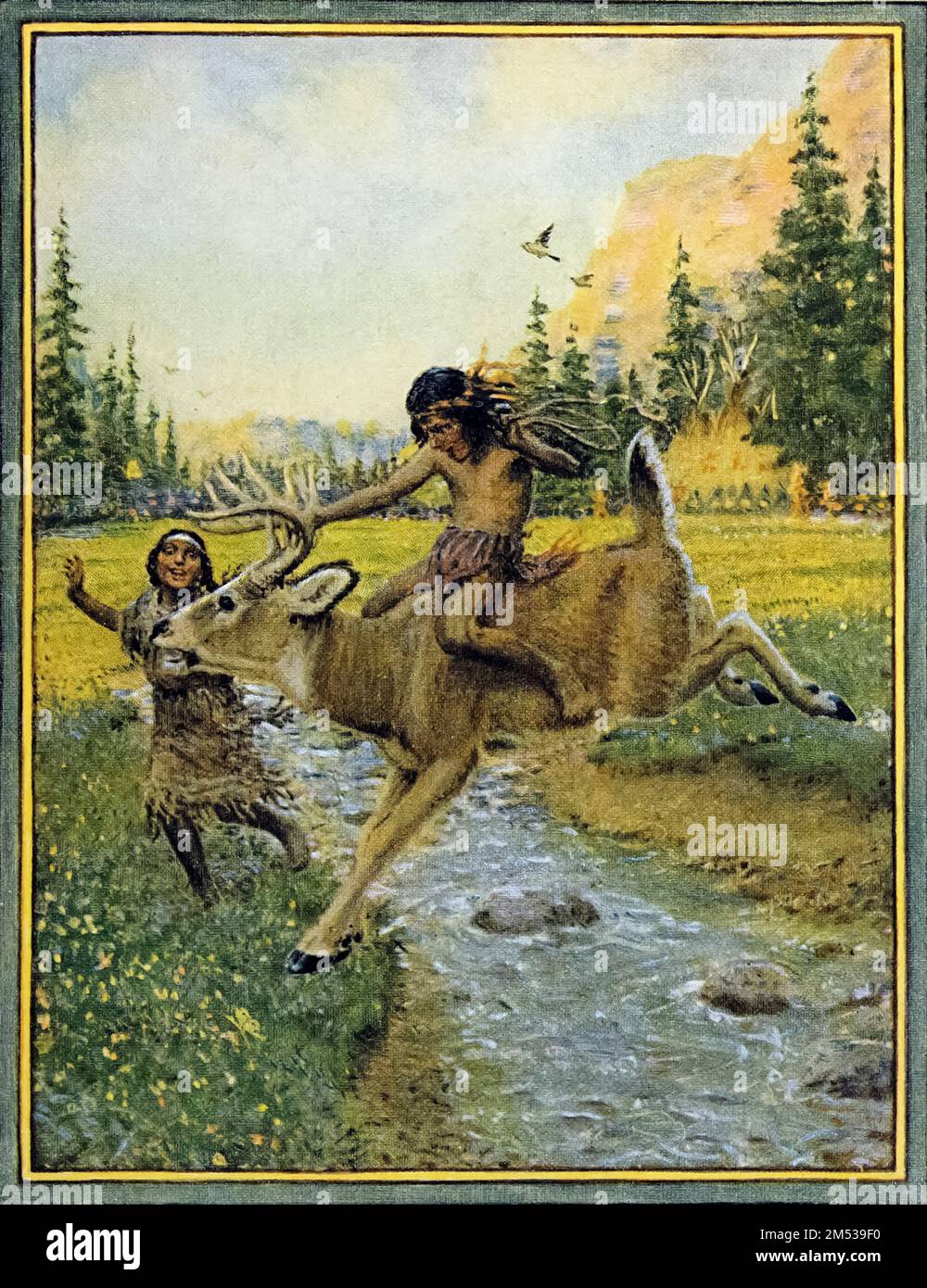 So ein Spielplatz gab es noch nie. Illustriert von John Rae aus dem Buch " American Indian Märchen " von William Trowbridge Larned, Publikationsdatum 1921 Publisher New York, P. F. Volland Stockfoto