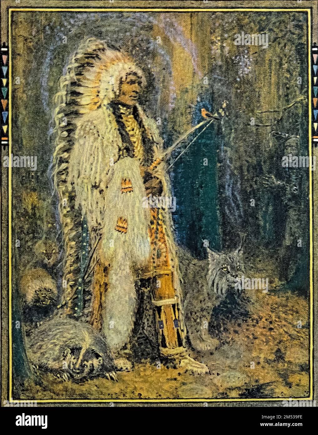Die Männer glaubten, dass O-Jeeg ein Manito war, illustriert von John Rae aus dem Buch " American Indian Märchen " von William Trowbridge Larned, Publikationsdatum 1921 Herausgeber New York, P. F. Volland Stockfoto