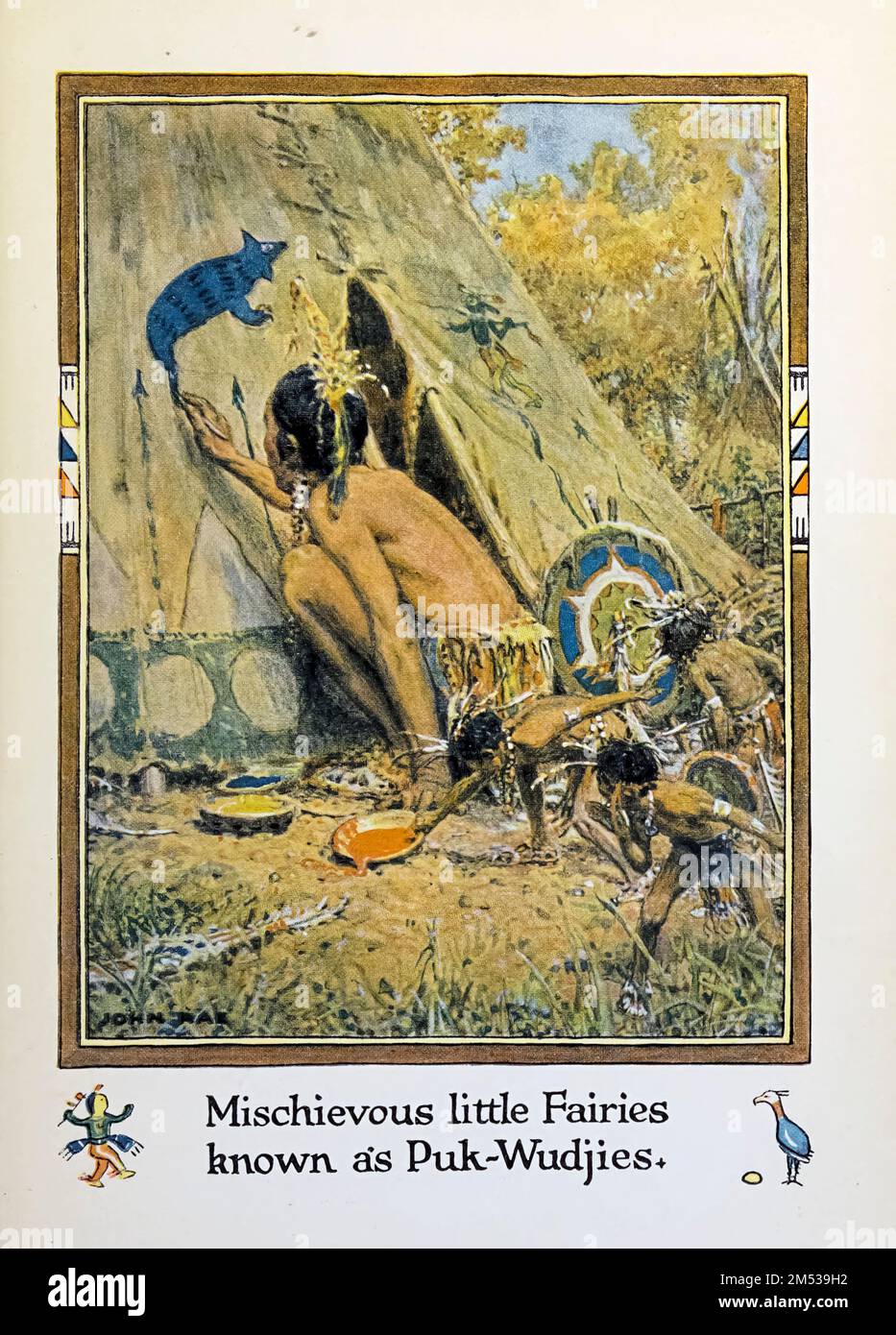 Die bösartigen kleinen Feen, bekannt als Puk-Wudjies, illustriert von John Rae aus dem Buch " American Indian Märchen " von William Trowbridge Larned, Publikationsdatum 1921 Publisher New York, P. F. Volland Stockfoto