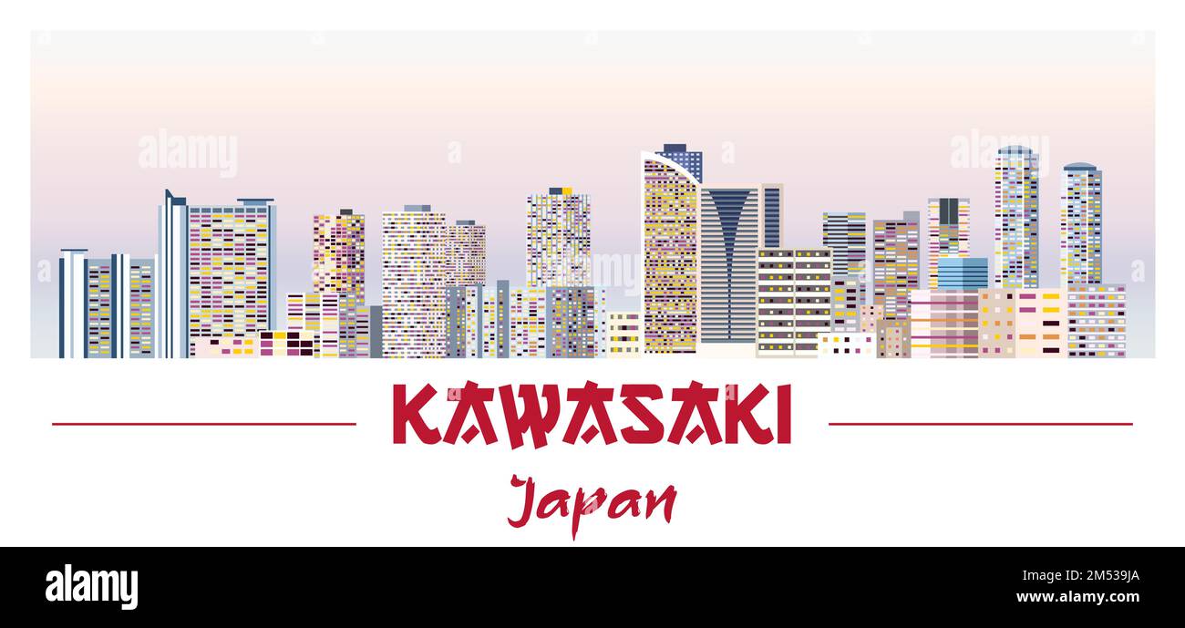 Kawasaki Skyline in heller Farbpalette Vektordarstellung Stock Vektor