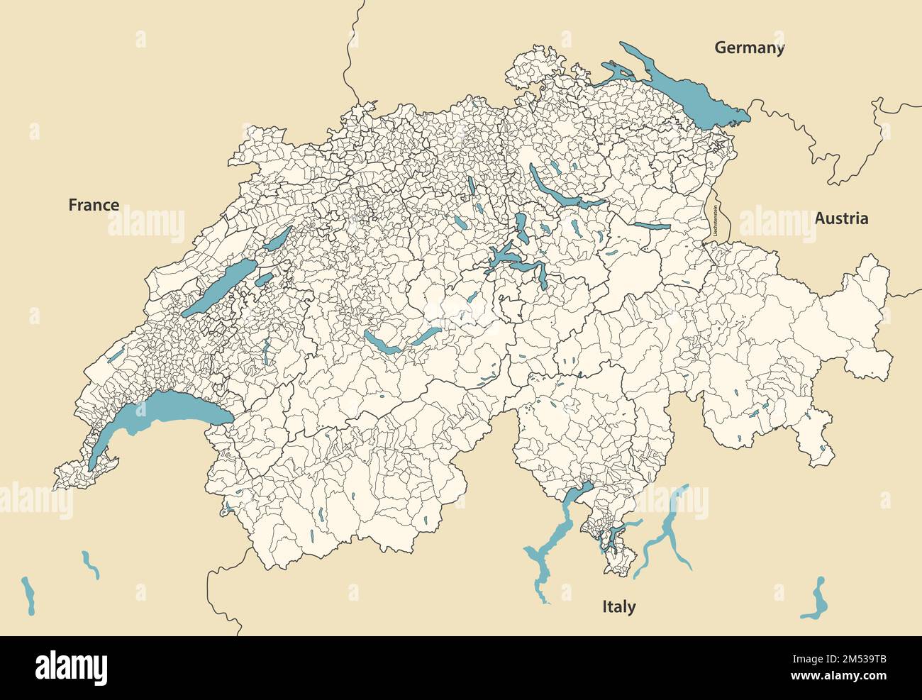 Verwaltungskarte der Schweiz mit den Nachbarländern. Vektordarstellung Stock Vektor