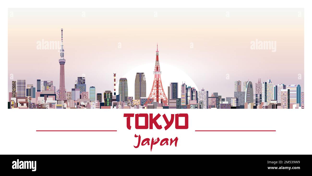 Die Skyline von Tokio in heller Farbpalette wird als Vektordarstellung dargestellt Stock Vektor