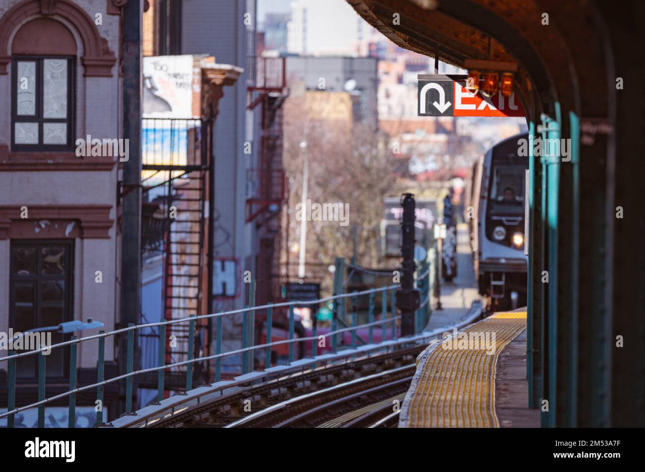 U-Bahn Bahnsteig New York City Transit Öffentliche Verkehrsmittel Kopierraum Grafikressourcen Stockfoto