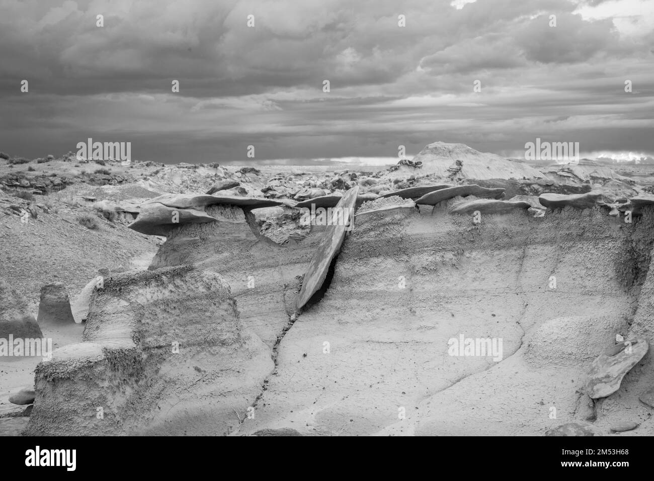 Foto der Bisti/De-Na-Zin Wilderness Area, einem wunderschönen Ort mit erodiertem Ton und Rock Hoo Doos, südlich von Farmington, New Mexico, USA. Stockfoto