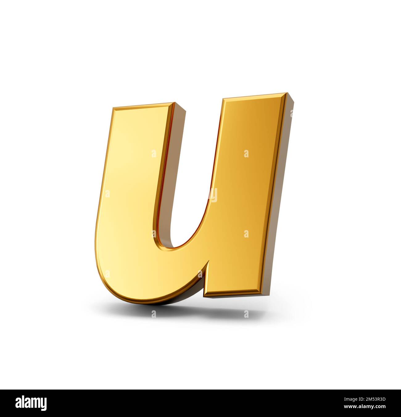 Ein goldenes U auf weißem isoliertem Hintergrund, 3D goldene kleine Buchstaben, 3D Illustration Stockfoto