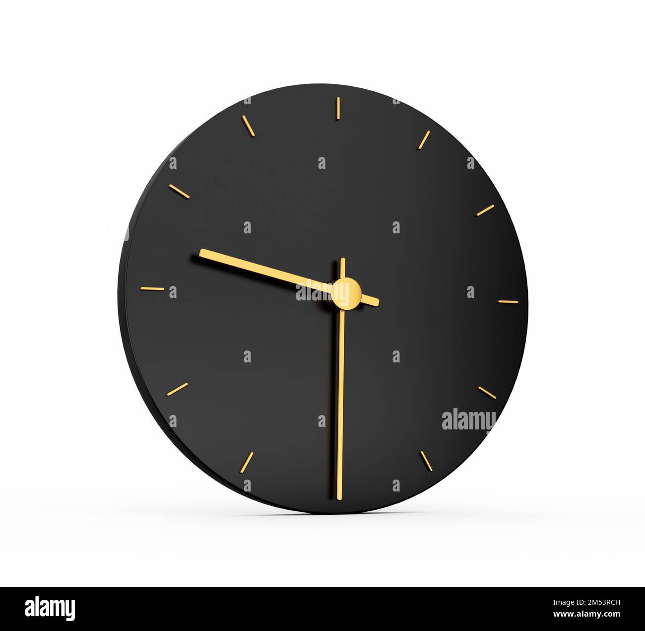 Ein schwarzes Symbol einer Premium Gold Clock, isoliert halb neun Uhr, 3D Abbildung Stockfoto