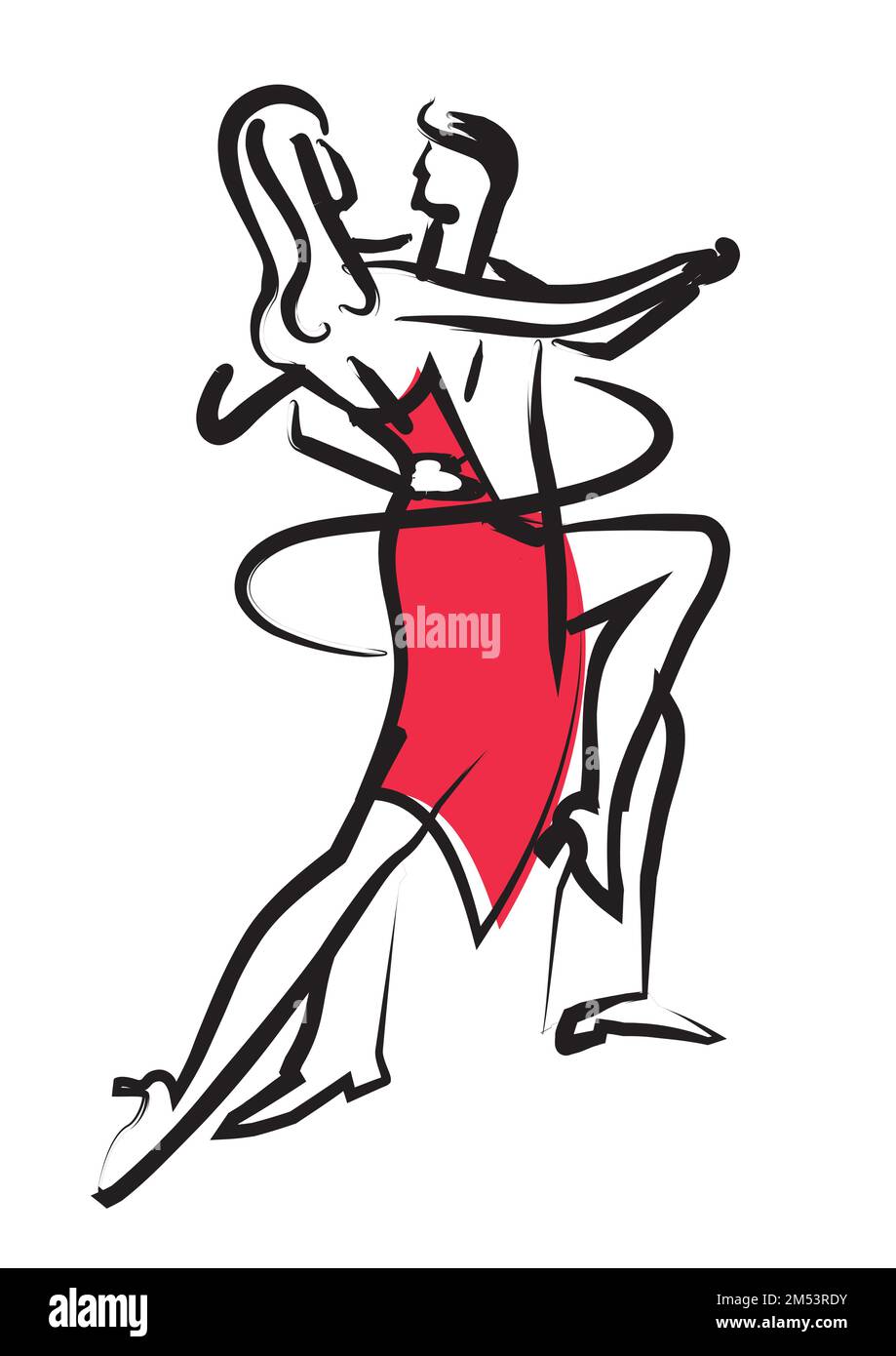 Balroom-Tänzer, Tango. Ausdrucksstarke stilisierte Illustration des Tanztanzes eines jungen Paares. Imitation von Tintenzeichnungen. Stock Vektor