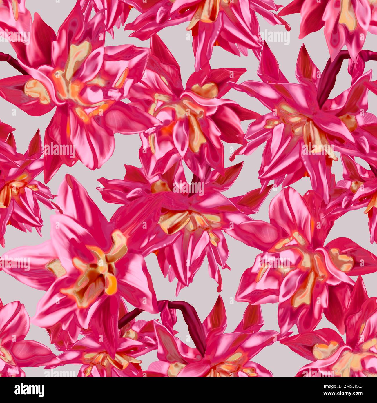 Nahtloses Muster Viva Magenta. Aquarell-Darstellung roter Wildblumen. Trendige Farbe 2023. Realistisches Digitalpapier Stockfoto