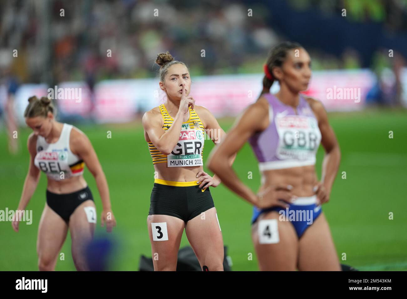 4x100 Relay Gold Medal für Damen (Gina Luckenkemper,). Europameisterschaft in München 2022 Stockfoto