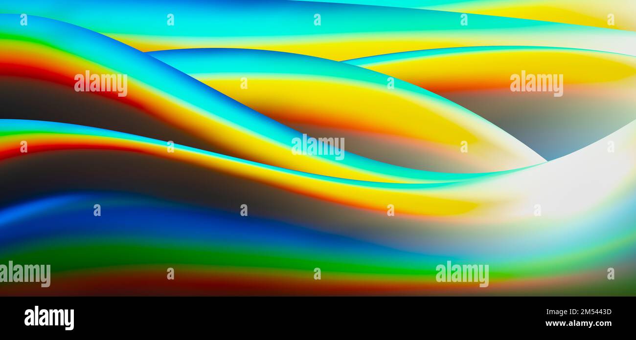 Trendiges bunter Neon-holographisches Wellenbanner. Abstrakter, alter Retro-Hintergrund. Stockfoto