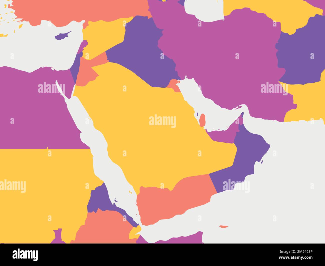 Leere Karte für den Nahen Osten. Detaillierte politische Karte des Nahen Ostens und der Region der Arabischen Halbinsel Stock Vektor