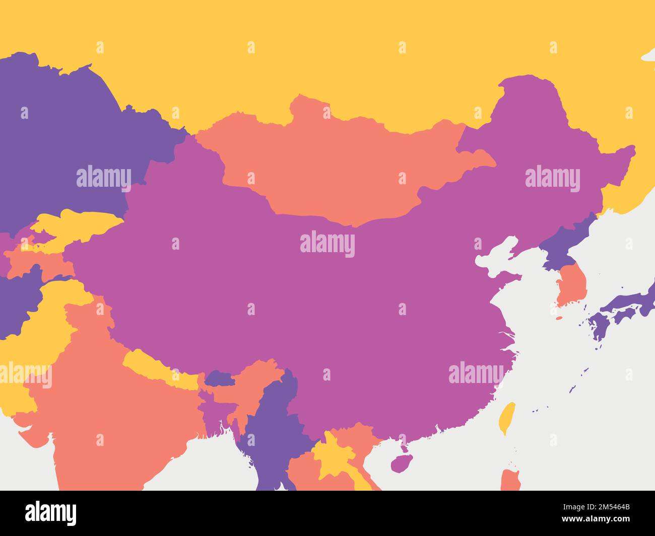 Leere Karte für China. Detaillierte politische Landkarte Chinas und seiner Nachbarländer Stock Vektor