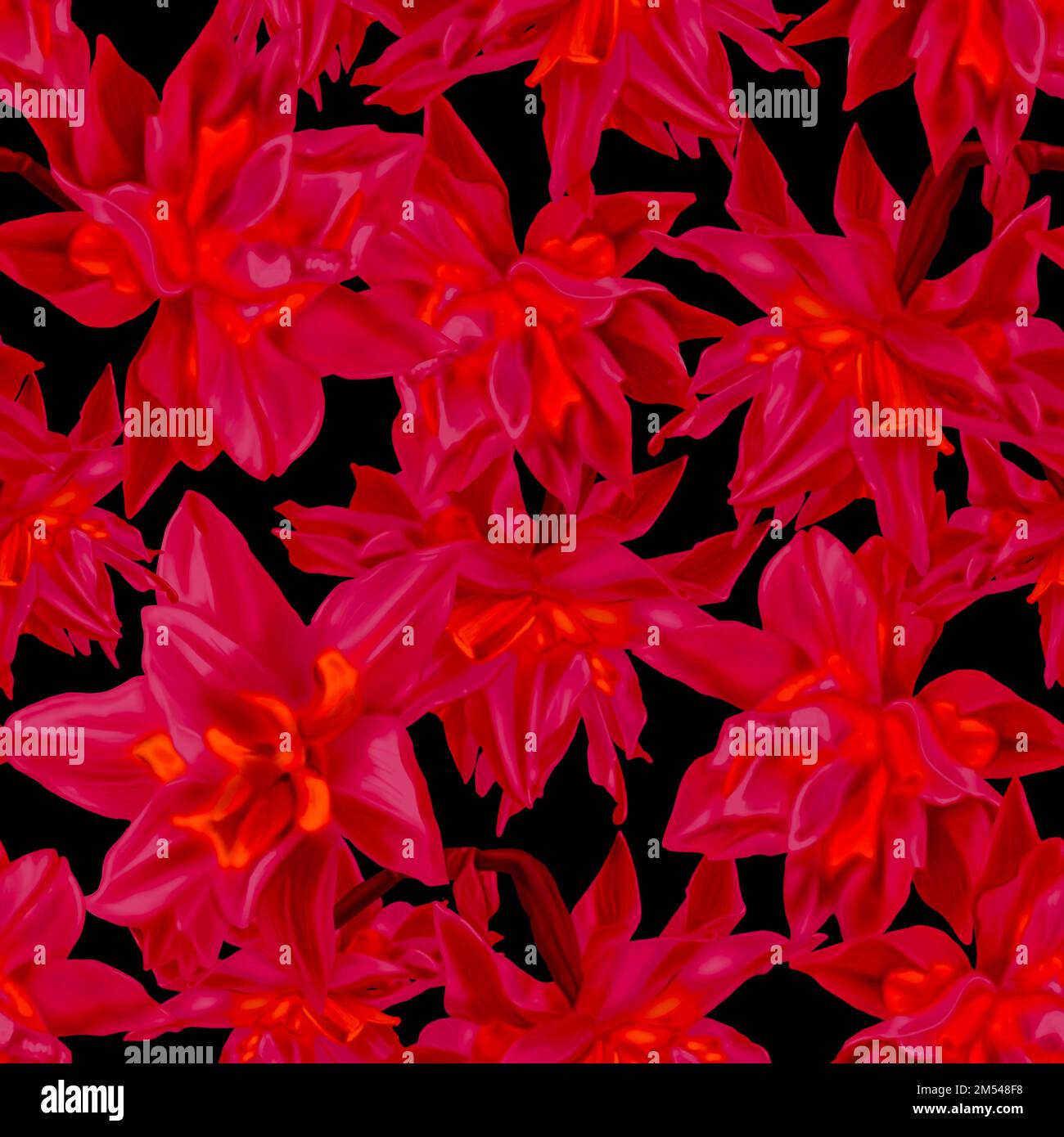 Nahtloses Muster Viva Magenta. Aquarell-Darstellung roter Wildblumen. Trendige Farbe 2023. Realistisches Digitalpapier Stockfoto
