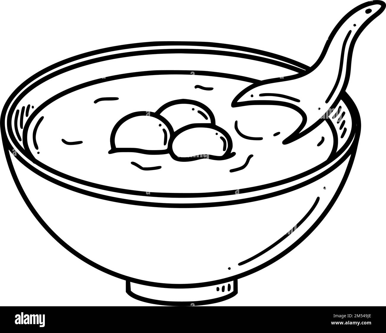 Tang Yuan Übersetzung aus chinesischer süßer Klößchen-Suppe Vektordarstellung. Chinesisches Neujahrsdessert tangyuan im Doodle-Stil. Stock Vektor