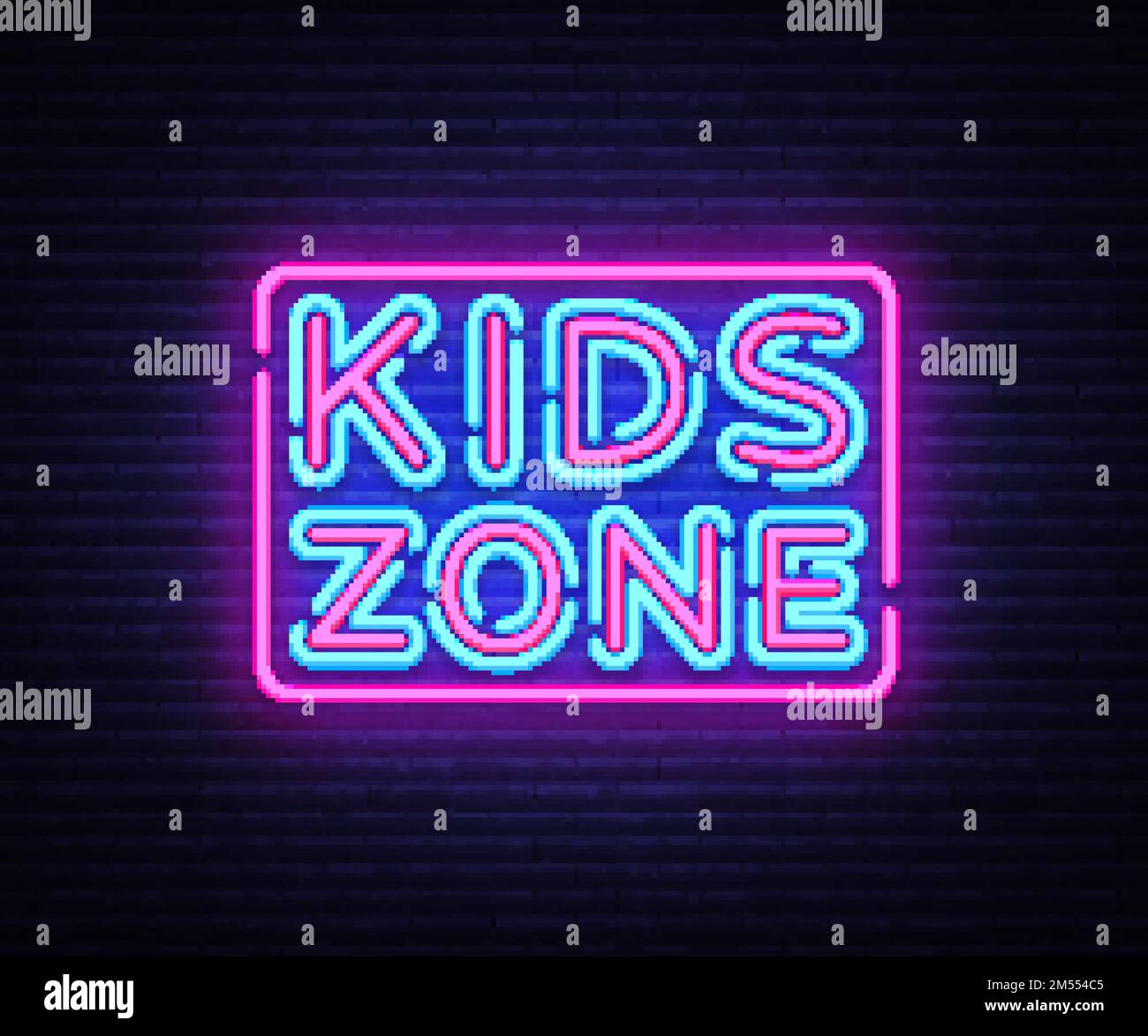 Kinderzone Neon-Zeichen-Vektor. Kids Zone Designvorlage Neon-Schild, helles Banner, Neon-Schild, nächtliche helle Werbung, leichte Inschrift. Vektor i Stock Vektor