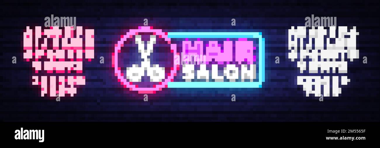 Haarsalon Neon-Zeichen-Vektor. Haardesign Vorlage Neonschild, helles Banner, Neonschild, nächtliche helle Werbung, helle Beschriftung. Vektor Stock Vektor