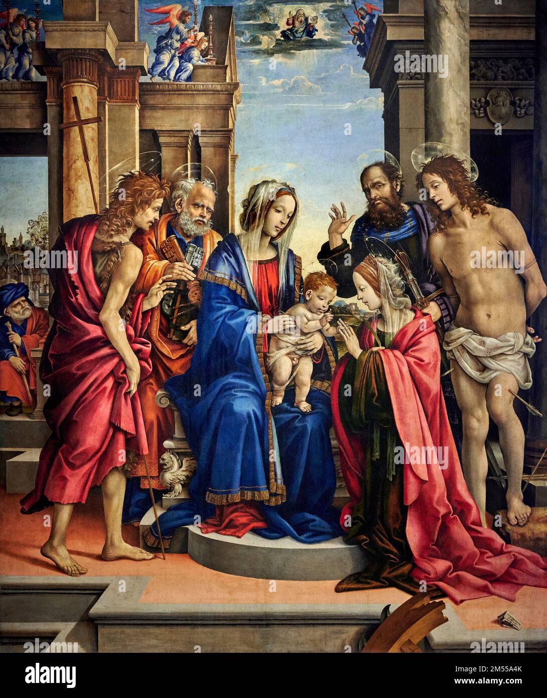 Matrimonio mistico di S. Caterina con S. Giuseppe, S. Giovanni Battista, S. Pietro e S. Paolo - tempera su tavola - Filippino Lippi - 1501 - B Stockfoto