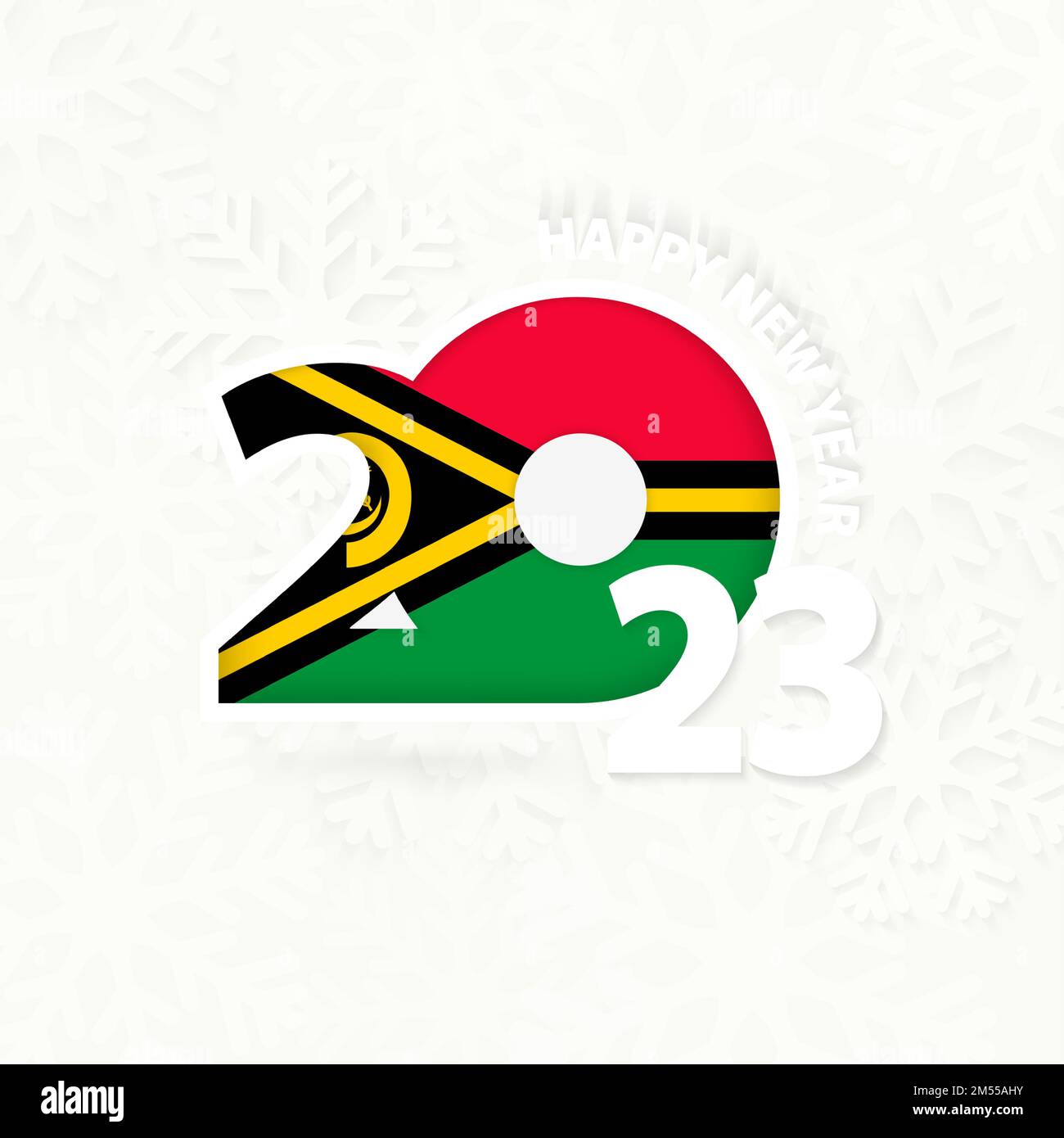 Neujahr 2023 für Vanuatu mit Schneeflocke. Ich grüße Vanuatu mit dem neuen 2023. Jahr. Stock Vektor